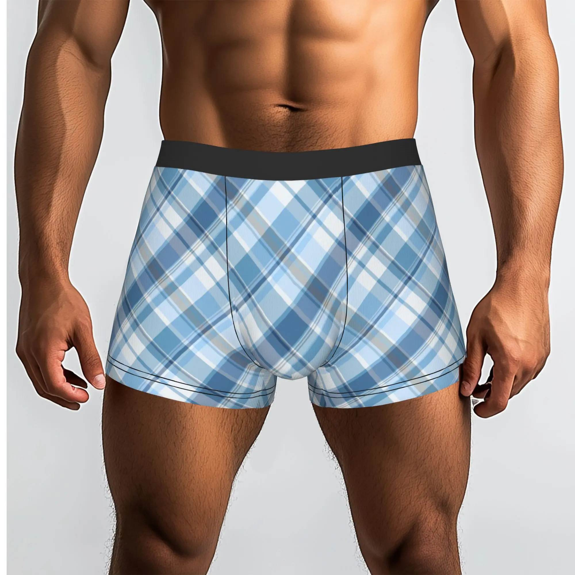 Custom Check Plaid Fabric Texture Tartan Pattern Underwear Male Print  Boxer Shorts Panties Briefs Breathable Underpants