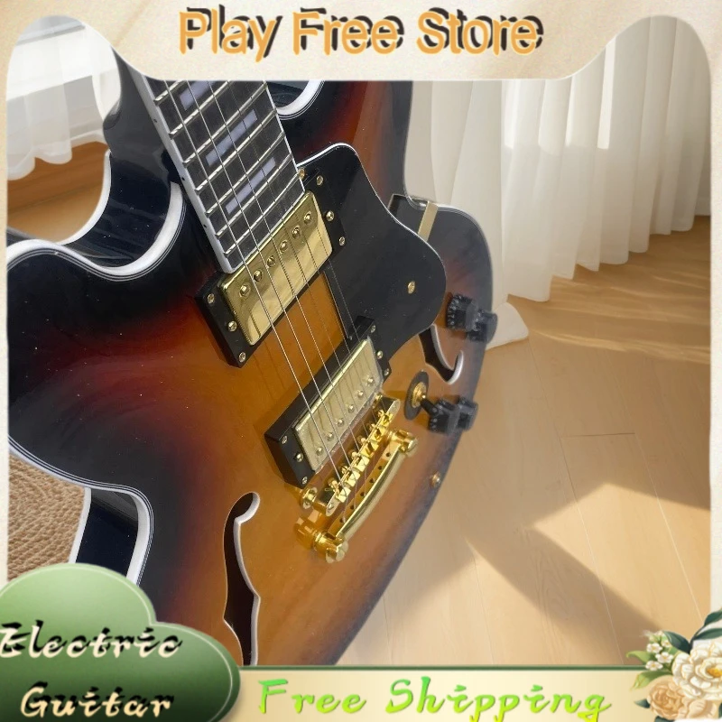 335 Semi-Hollow-Body Vintage Sunburst E-Gitarre mit zwei goldbeschichteten 4-Wege-Kontrollknöpfen für Studio- und Jazz-Auftritte, heiß begehrt, neu