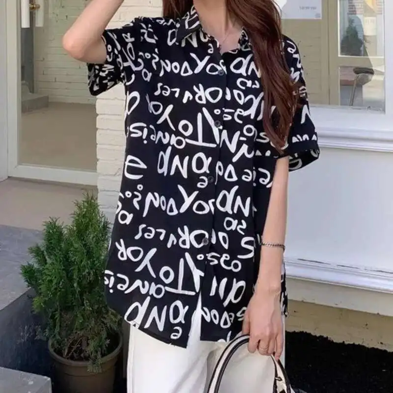 Sommer Hip Hop frauen Blusen Brief Voller Druck Taschen Shirts Street Fashion Tops Blusas Teenager Mädchen Täglichen Casual Kleidung