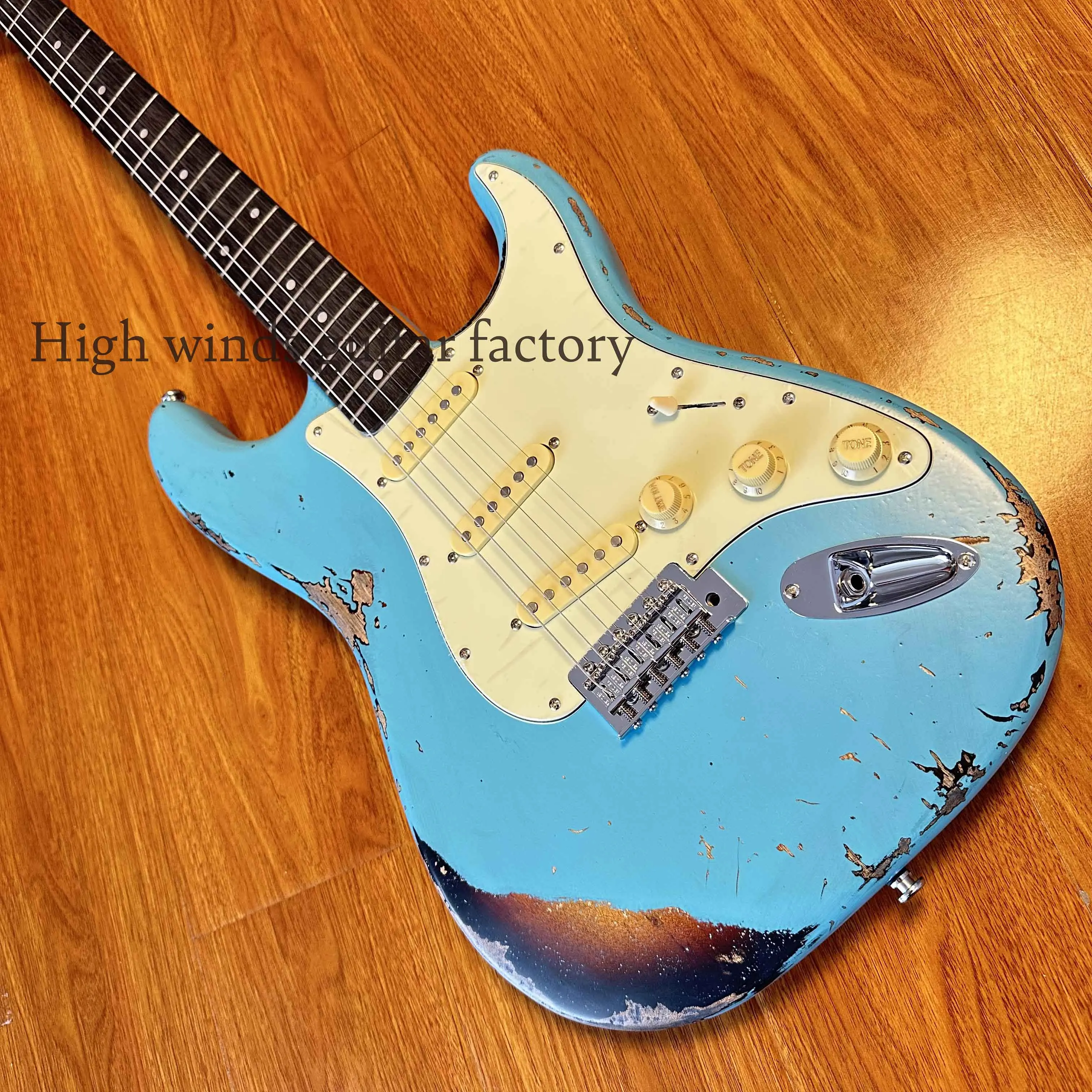 Custom ST Electric Guitar Relics By Hands Maple Fretboard Chrome Hardware