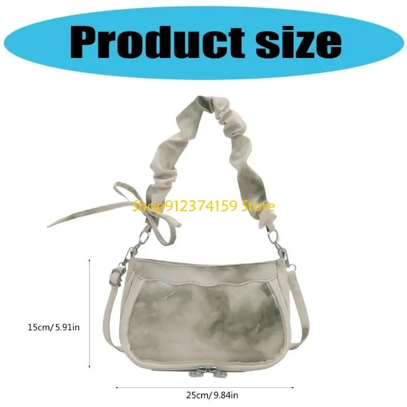 

G5AE Japanese Handbag Dye Ruched Sweet Underarm Bag With Adjustable Strap PU Shoulder Bag For Fashion Enthusiasts