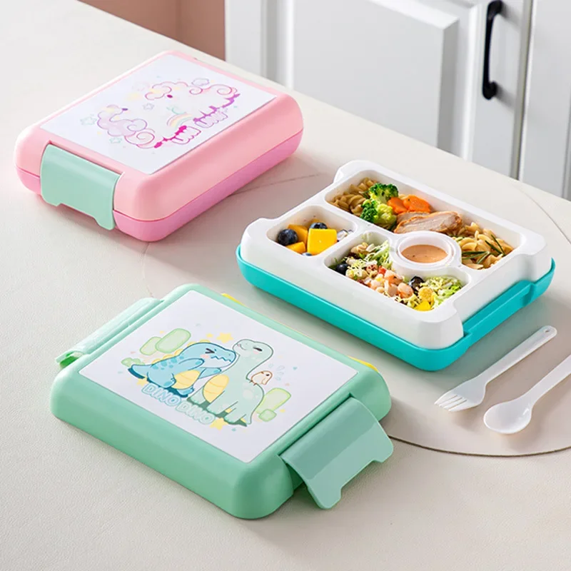 Dinosaur Kids Lunch Box Portable Divided Microwave Oven Bento Box Leakproof Food Container for Back To School Kitchen 1/2pcs