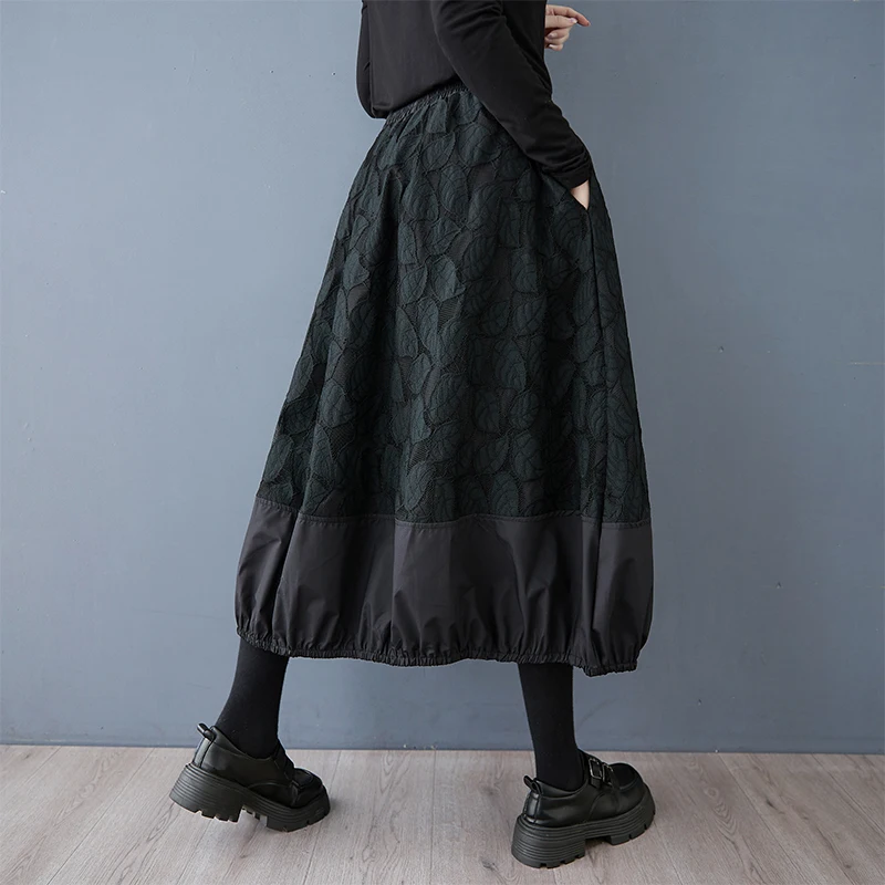 الرجعية Bla تصميم فريد f-طول تنورة المرأة ربيع الخريف Faionable منتفخ تنورة ميدي زهرة برعم تنورة #3