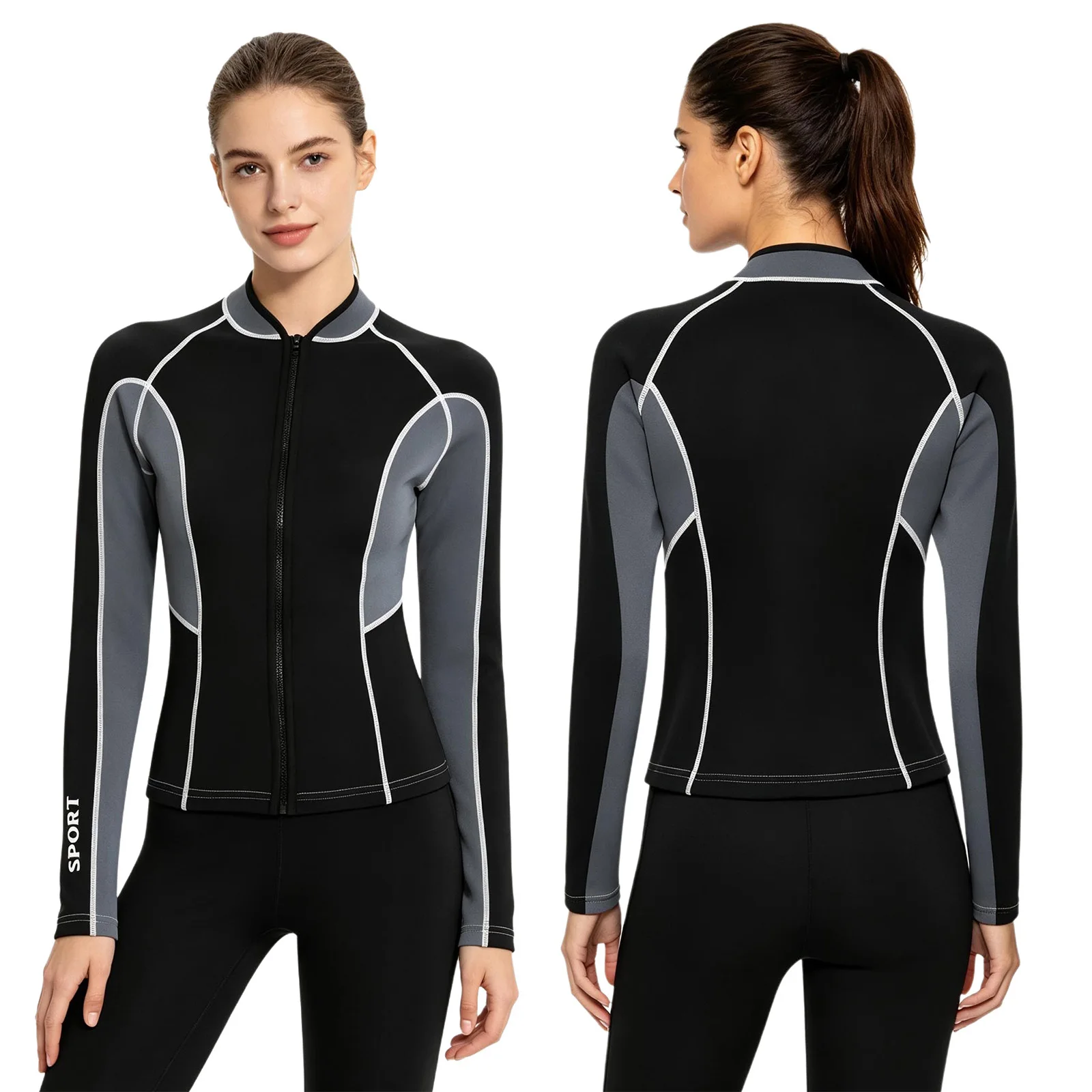Women 1.7mm Neoprene Wetsuit Tops Swim Outerwear Long Sleeve Contrast Color Jacket for Surfing Diving Snorkeling Ocean Swimming