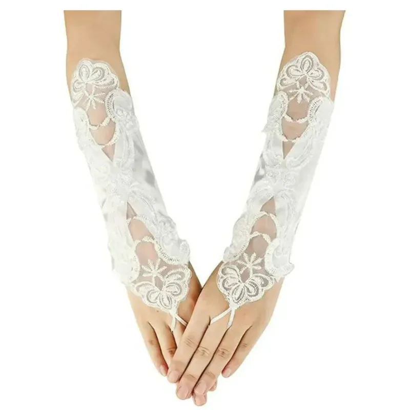 Wedding Accessories Bridal Elbow White Black Red Ladies Pageant Dress Satin Fingerless  Elegant Gloves
