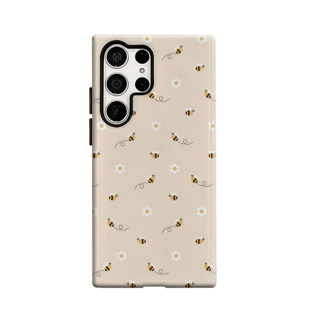 CaseLumi Phone Case For Samsung Galaxy S25 S24 S23 Ultra Plus HD Hard Whimsical Bee & Daisy Double Layer Cover Film Shell