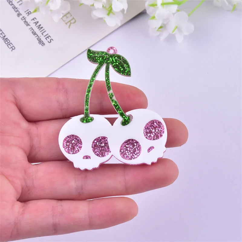 6pcs/pack Cherry Skull Fruit Charms Pendant Jewelry Making Craft DIY