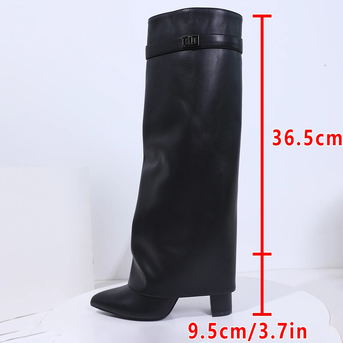 2025 automne/hiver nouvelles bottes longues plissées noires pour femmes, bottes hautes à bout pointu et talon carré avec fermeture éclair latérale, bottes d'équitation en cuir Pu de mode européenne et américaine, bottes pour femmes de grande taille