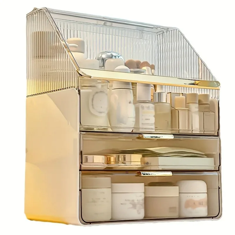 Large Capacity Makeup Organizer with 3 Drawers, Cosmetic Storage Box for Vanity Table, Clear Skincare & Perfume Display