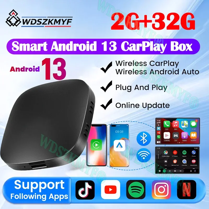 2026 Android13  2+32G Ai Box  Wireless CarPlay Adapter Android Auto 3 in 1 Plug & Play For Youtube Netflix Universal TV Box