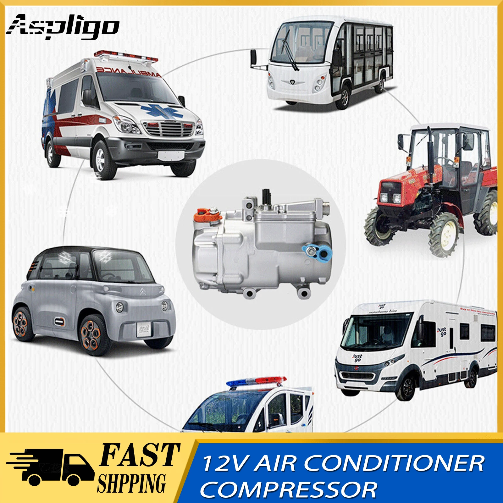 Aspligo 18CC DC Electric Compressor 12V Automotive Air Conditioner Compressor For VW Polo Passat T5 Golf 4 5 6 7 MK2 MK3 MK4 MK5