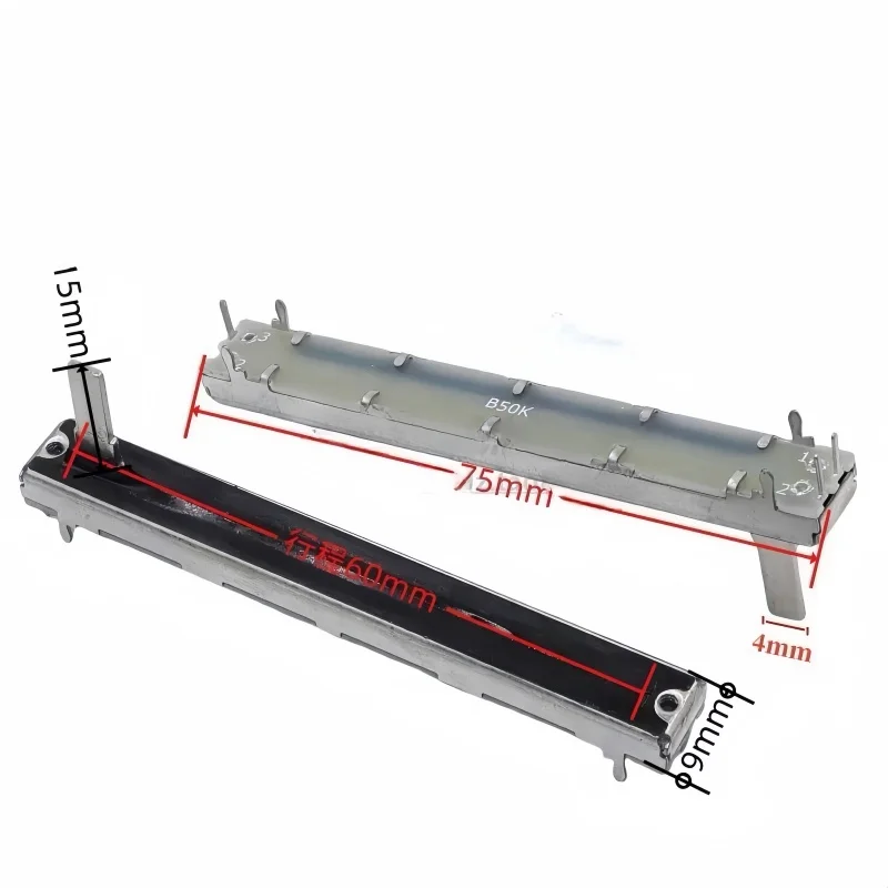 5 szt. SC6021N Jednokanałowy Potencjometr A10K B10K B50K 75MM Prosty Potencjometr Suwakowy Skok 60mm Długość Uchwytu 15mm — zdjęcie 3