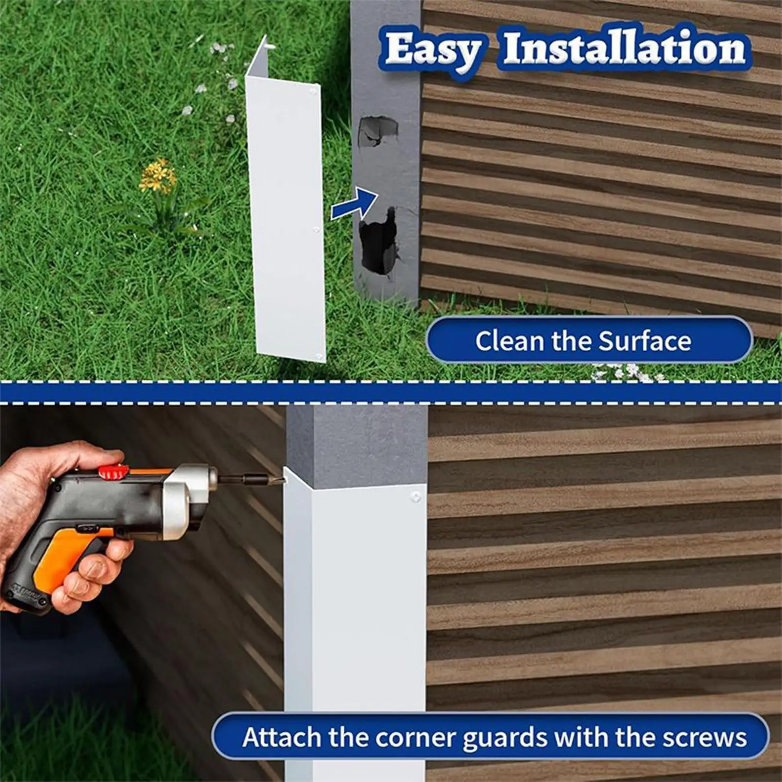 

Siding Corner Protector 2 Pieces 3.4x3.4x15.8 Inch Smooth 90 Degree Angle Whacking Protection Wall Corner Guards Panels Trim For