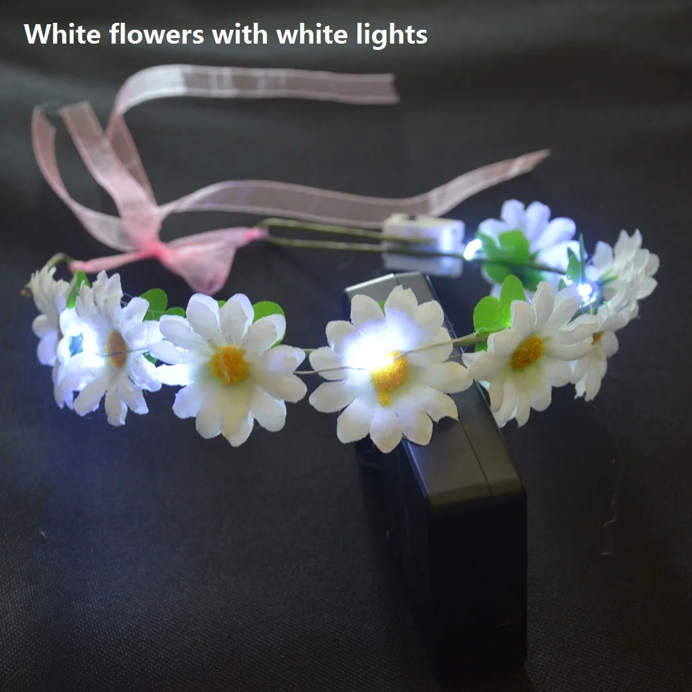 10pcs Light Up Glow Flash Women Girl Headband Floral Crown Flower Headpiece Bridal Halo Photo Prop for Wedding Party Halloween