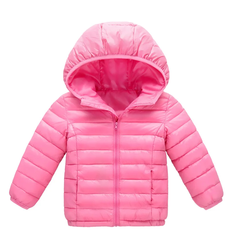 New Boys Light Paragraph Down Cotton Jacket Girls Warm Hooded Solid Colour Coat Autumn Winter Children Long-Sleeved Casual Zip