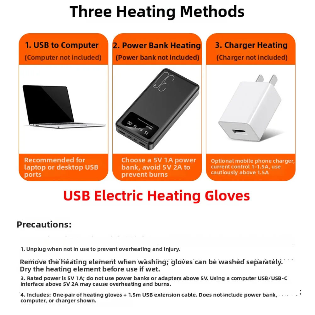 

Heated USB Gloves with Touch Screen Function and Microfiber Leather Palm Three Temperature Settings for Cold Weather Activities