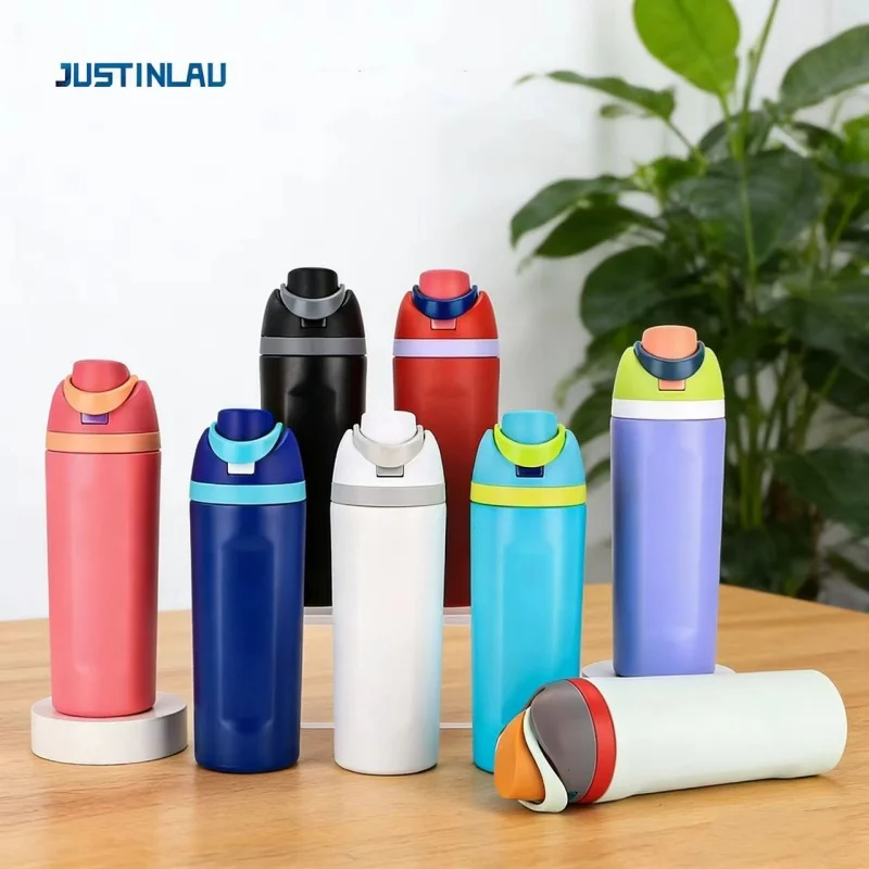 JUSTINLAU - Termo Portátil de 19/24/32 oz, Botella de Agua de Acero Inoxidable con Pajita, para Mantener Bebidas Frías o Calientes