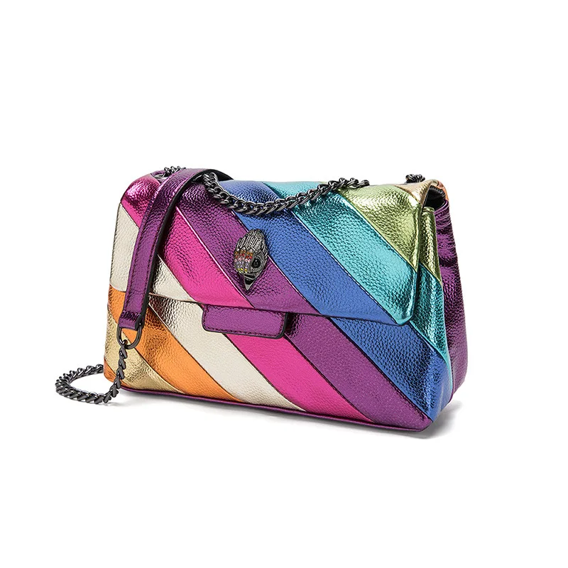 Wuxiate Regenboog Adelaar Hoofd Handtassen Cross Body Bag 27Cm Medium Bird Head Patchwork Shouler Bags Ketting Kleine Flap Portemonnee