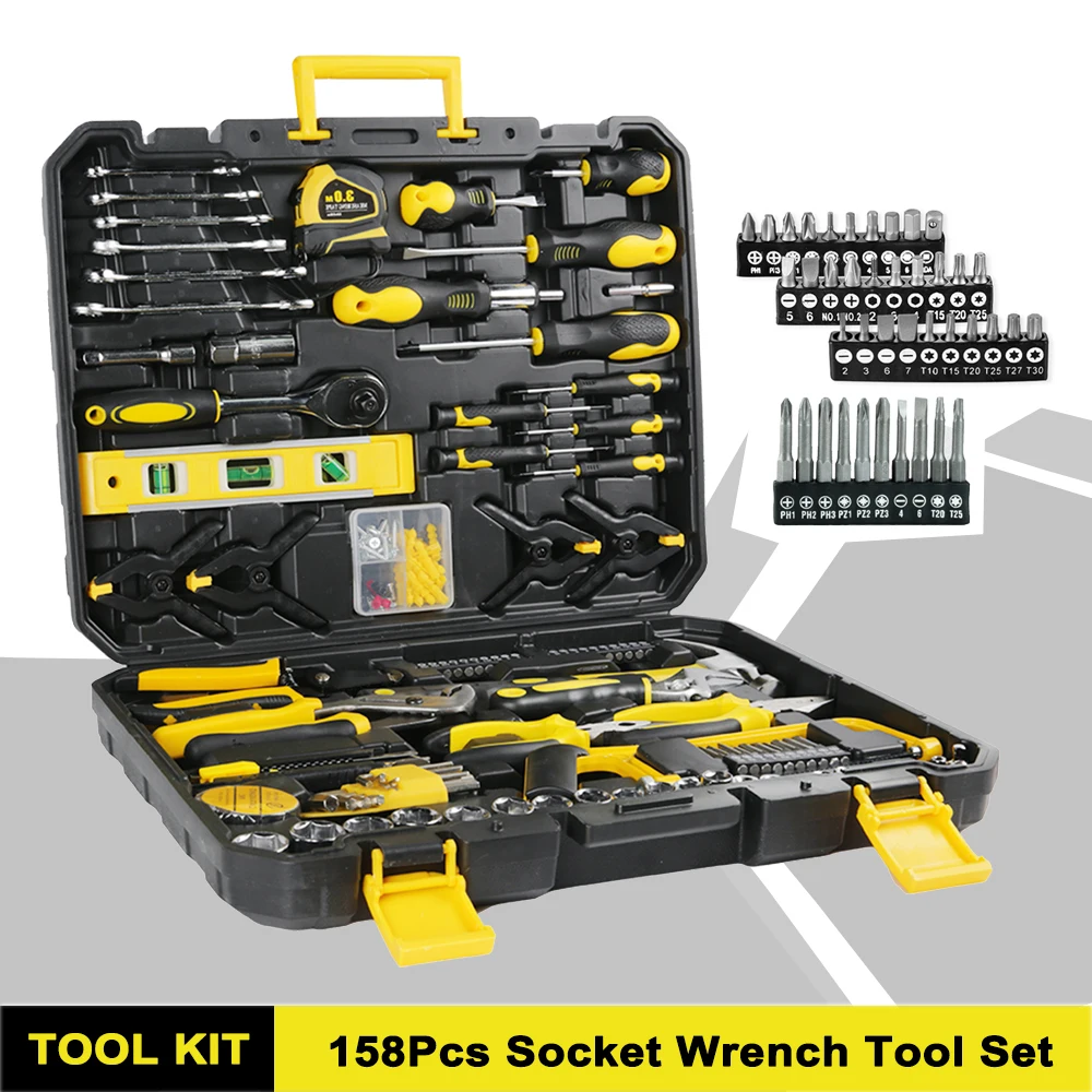 

158Pcs Auto Repair Hand Tool Kit Socket Wrench Household DIY Combination Tool Set Include Socket Set Wrench Screwdriver