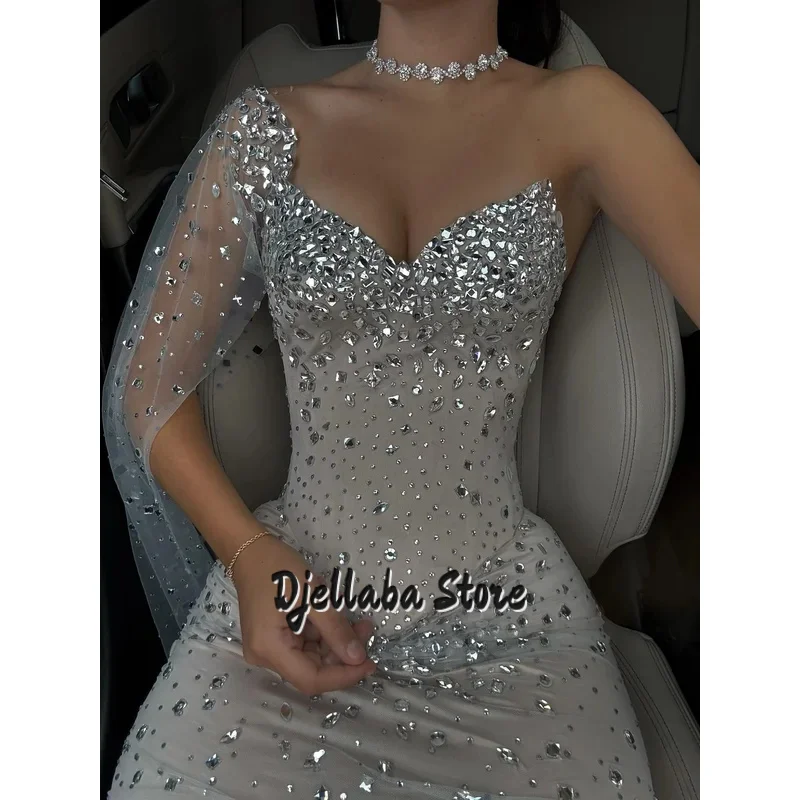 Preciosos Vestidos De Noche personalizados con un solo hombro y diamantes, Vestidos De Noche hasta el suelo, Vestidos De Noche formales plisados sexys