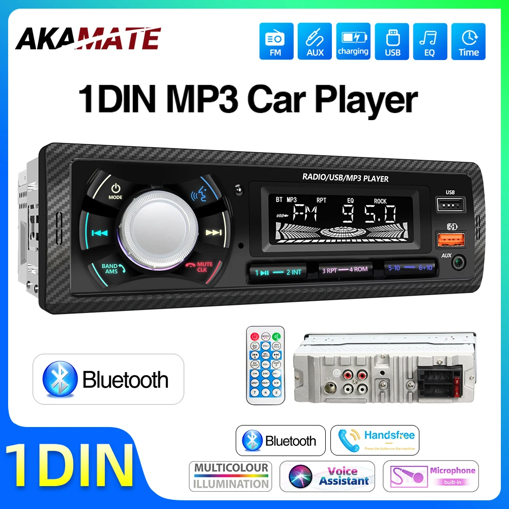 

1Din Car Radio FM Radio Bluetooth AUX USB Support Phone Charging Colorful Light Display Stereo Autoradio MP3 Multimedia Player