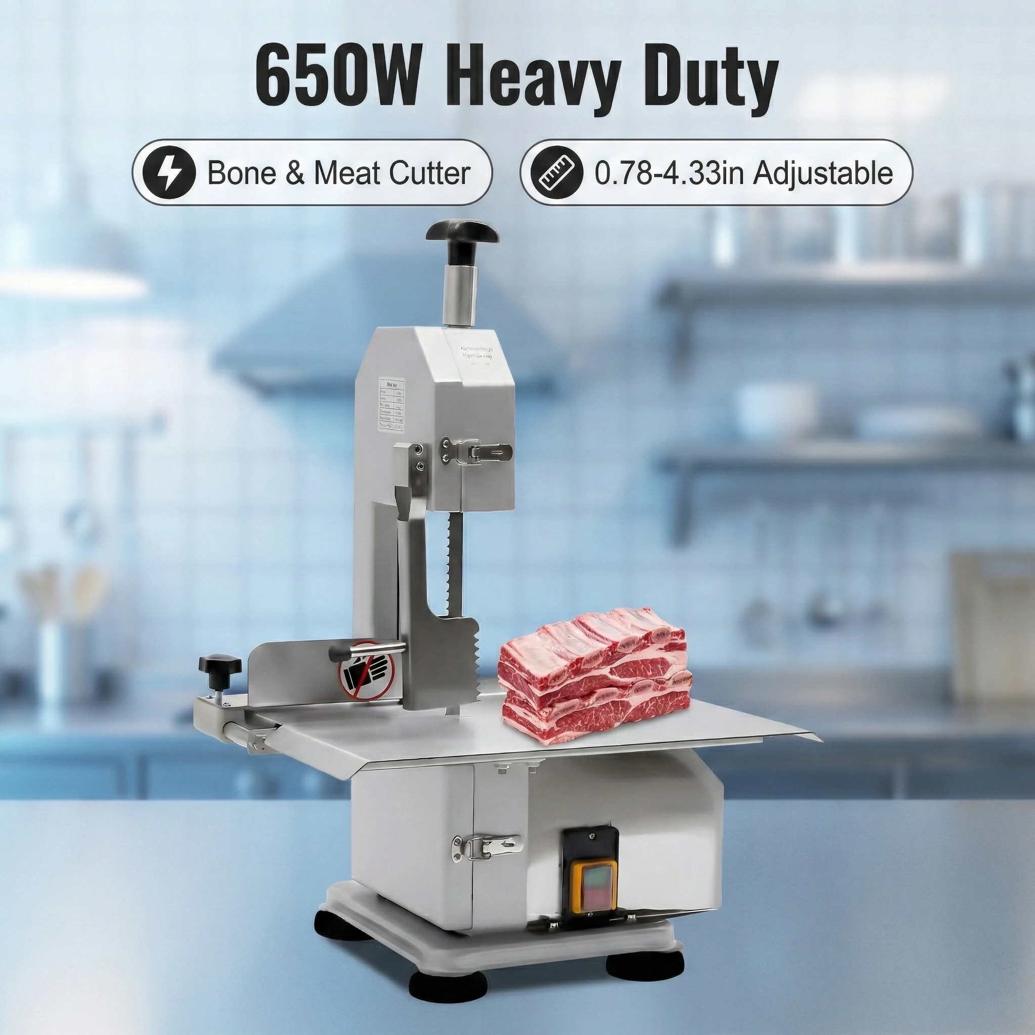 

Электрическая ленточная пила для мяса и костей, 650 Вт, мощный двигатель, рабочая поверхность из нержавеющей стали, регулируемая толщина нарезки, для коммерческого и домашнего использования