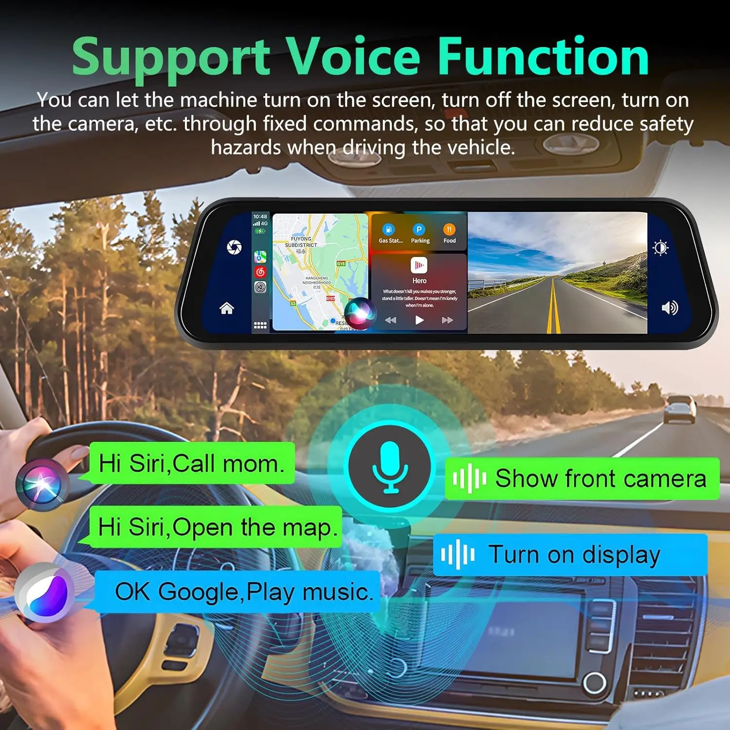 HD 9.66-inch CarPlay Wireless Dashcam with Dual Front/Rear Recording 4K Navigation Touch Screen G-Sensor & Night Vision