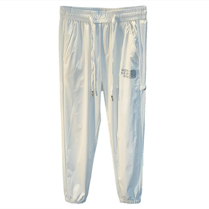

Ice silk pants for men in summer 2025, thin, trendy, printed, elastic, sporty, quick drying, casual and versatile pants