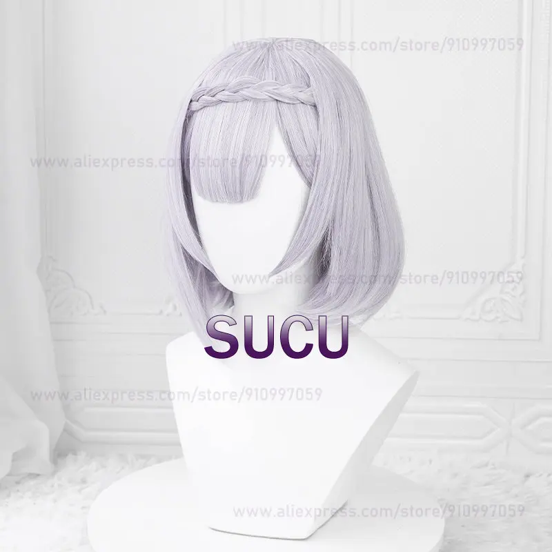 Spel Genshin Impact Noelle Cosplay Pruik 35Cm Zilver Paars Korte Anime Pruiken Hittebestendig Synthetisch Haar Halloween Haar