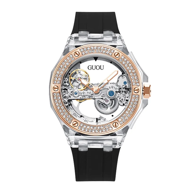 2026 Women'S Watch, Korean Style Fashionable And Elegant Rhinestone Watch With Silicone Strap, Creative Gift For Women