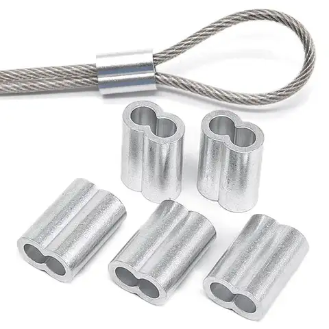 10-50Pcs Aluminum Cable Stopper Crimp Rope Sleeve Wire Crimp Sleeve Fixing Clip 8-Shape Wire Ferrules Cord Lock