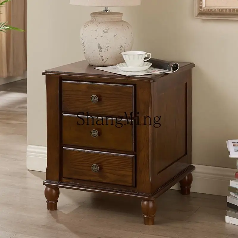 CL  wood bedside table household bedroom locker rural retro three-bucket bedside table simple bedside table