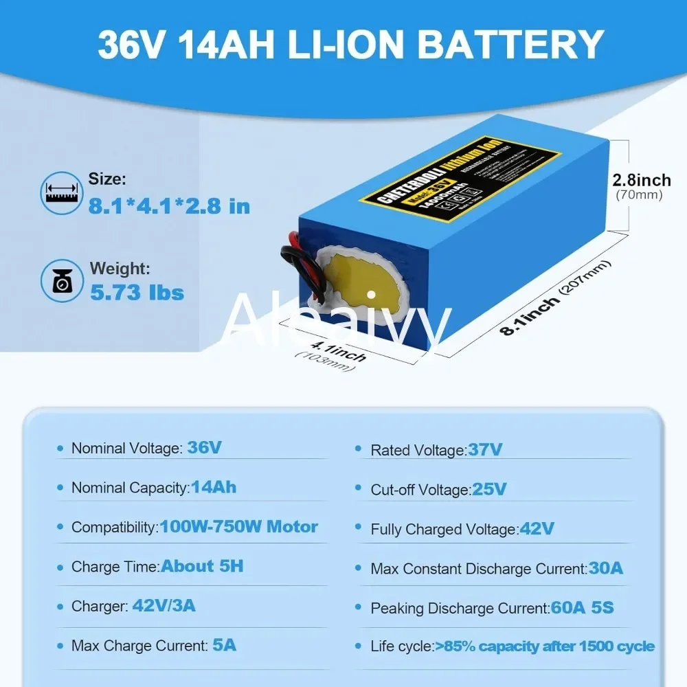 Ebike Battery 36V 48V 14AH 16AH Lithium Battery Pack with 30A BMS for Electric,Scooter,Bicycles,Motorcycle 1200W Motor Battery