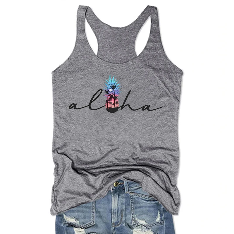 

Aloha Pineapple White Top Aloha Tank Top Hawaii Girls Trip Shirts Family Vacation Aloha Vintage Sexy Top Hawaiian Tops L