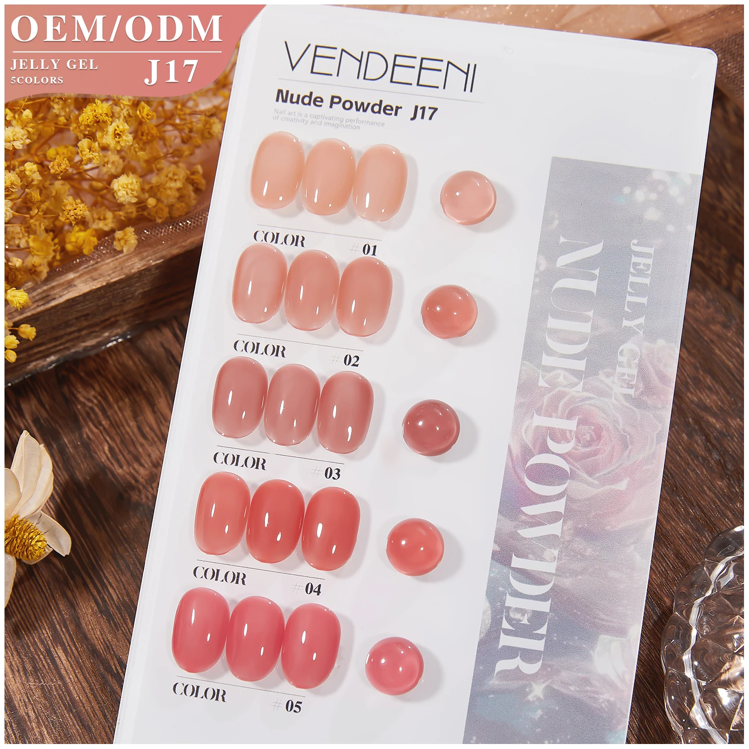

Vendeeni 5Color /Set Private Label 15ml Nude Powder Uv Gel Polish Kit Good Quality Soak Off Color Gel Polish Manufacturer