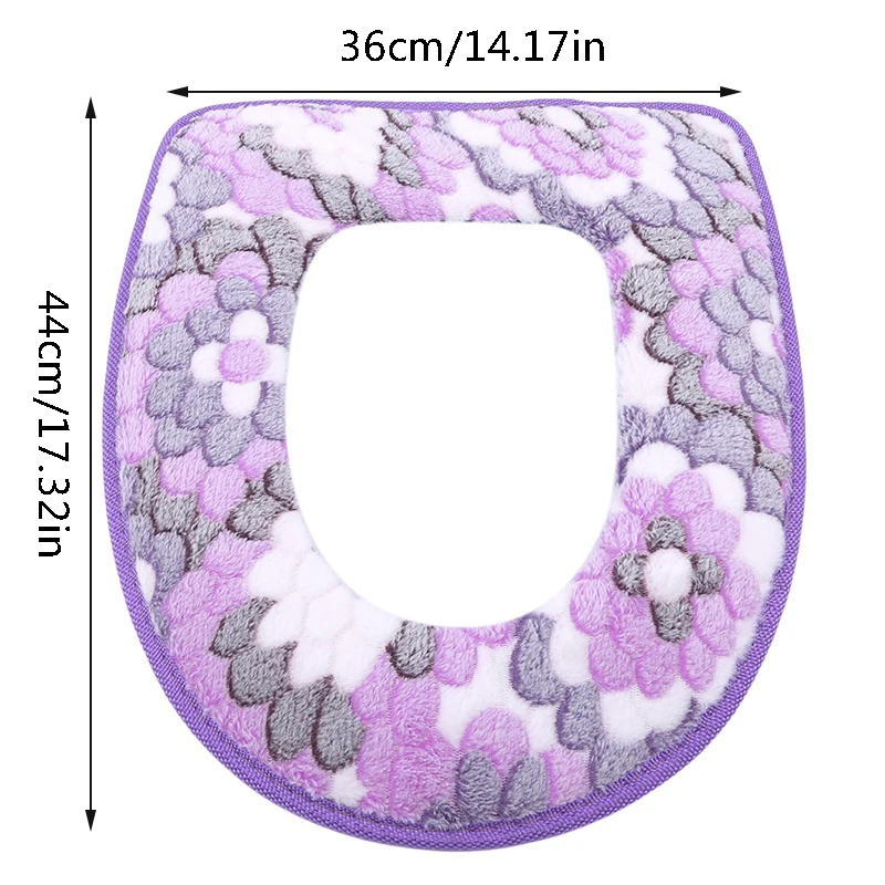 Toilet Seat Cover Flannel Winter Warm Prints Thicken Comfortable Soft Toilet Seat Cushion Waterproof Home Bathroom Accessories