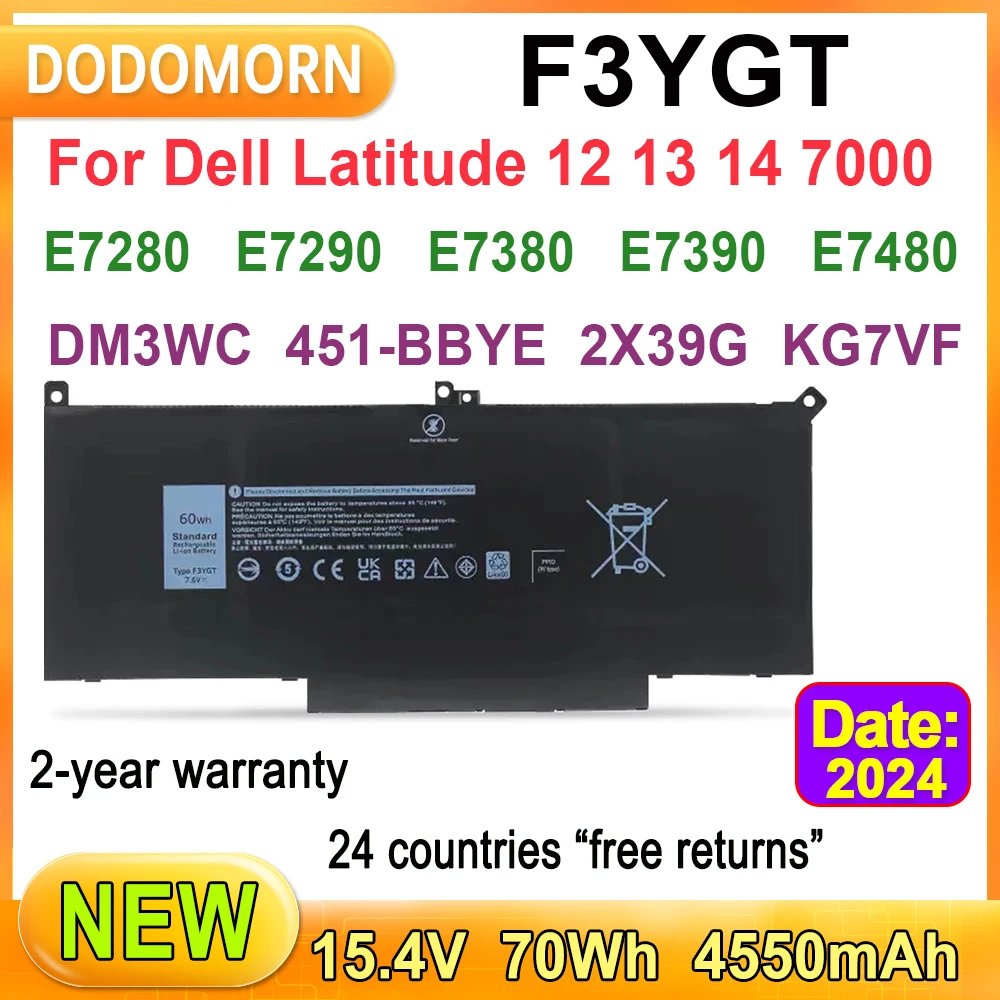 

New F3YGT Laptop Battery For Dell Latitude E7280 E7290 E7380 E7390 E7480 E7490,12/13/14 7000 7280 7380 7480 7490 7390 7290 KG7VF