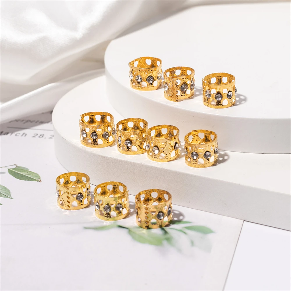 10pcs/Lot Golden Color Hair Ring Clips Claw for Women Luxury Rhinestone Spiral Hairpin Dreadlocks Hair Braid Jewelry Accessories