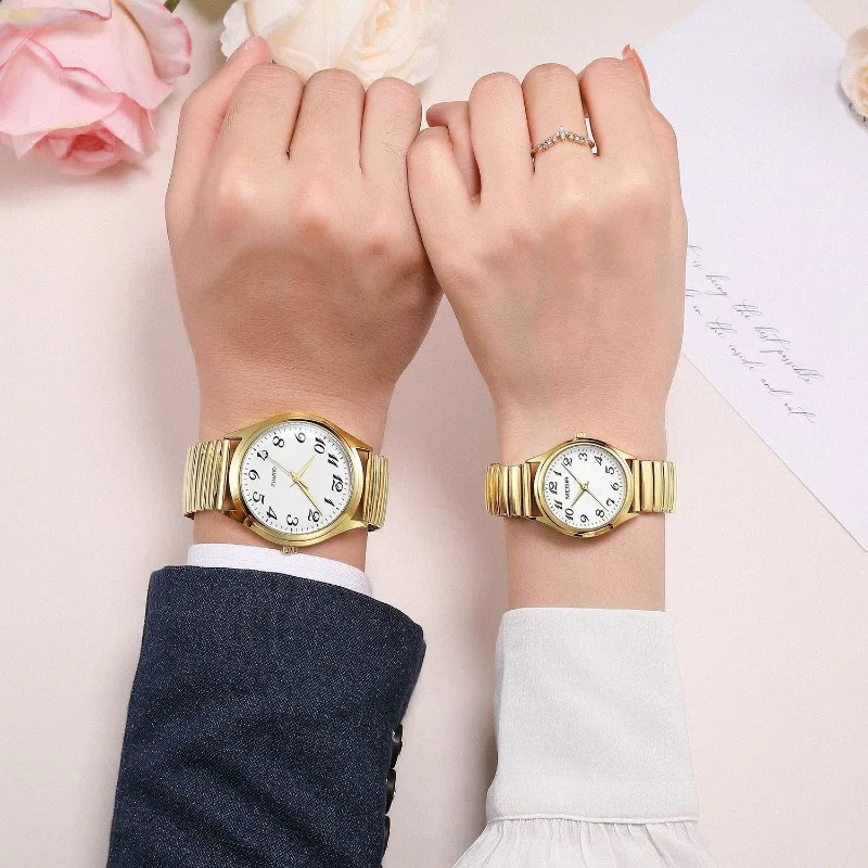 

Elastic Band Quartz Couple Pair Watches Fashion Middle-Aged and Elderly Large Dial Pointer Digital Surface Men's Watch Women