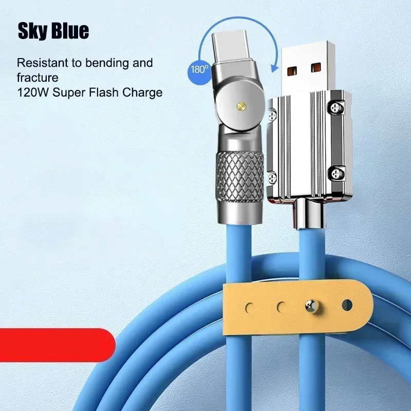 120W 7A Fast Charge USB C Cable 180 ° Rotation Liquid Silicone Cable For Xiaomi For Redmi For Honor Phone Charger