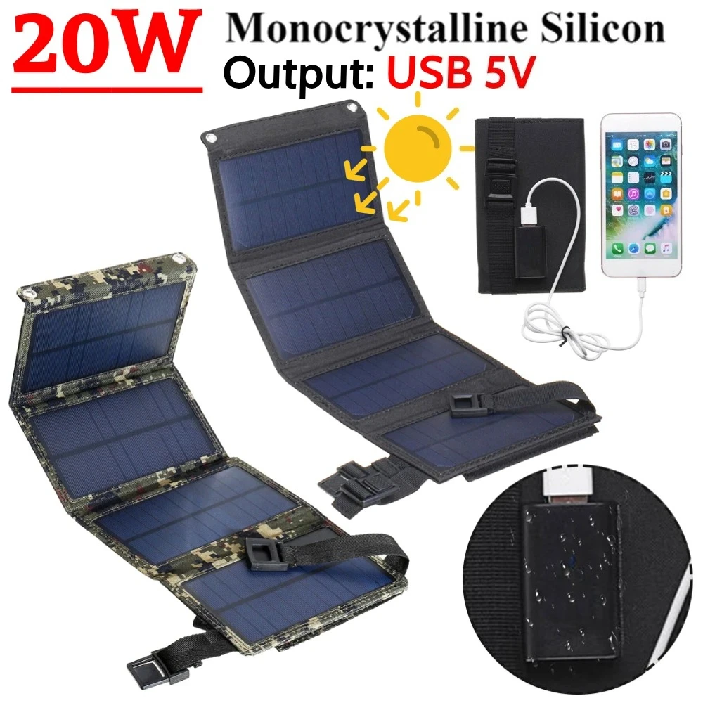 20W Foldable Solar Panel Kit IP65 Waterproof Foldable Solar Charger USB 5V Output Solar Power Station for Off-Grid Blackouts