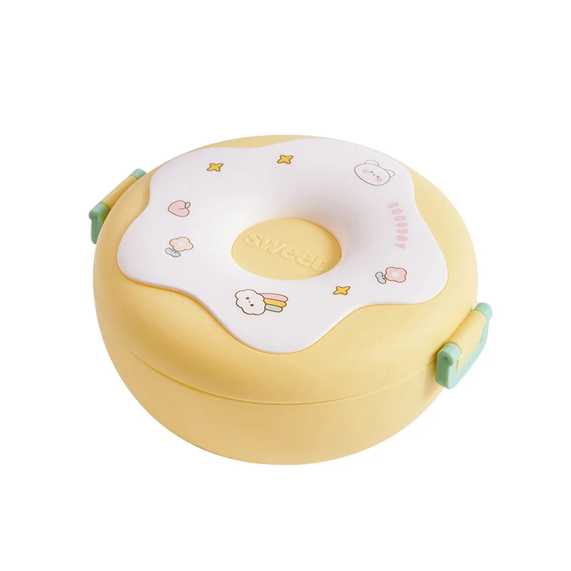 Box For Kid School Child Snack Box Donut Cartoon Leakproof Bento Box Lunch Bags With Fork Spoon 3 Compartment Microwavable Lunch