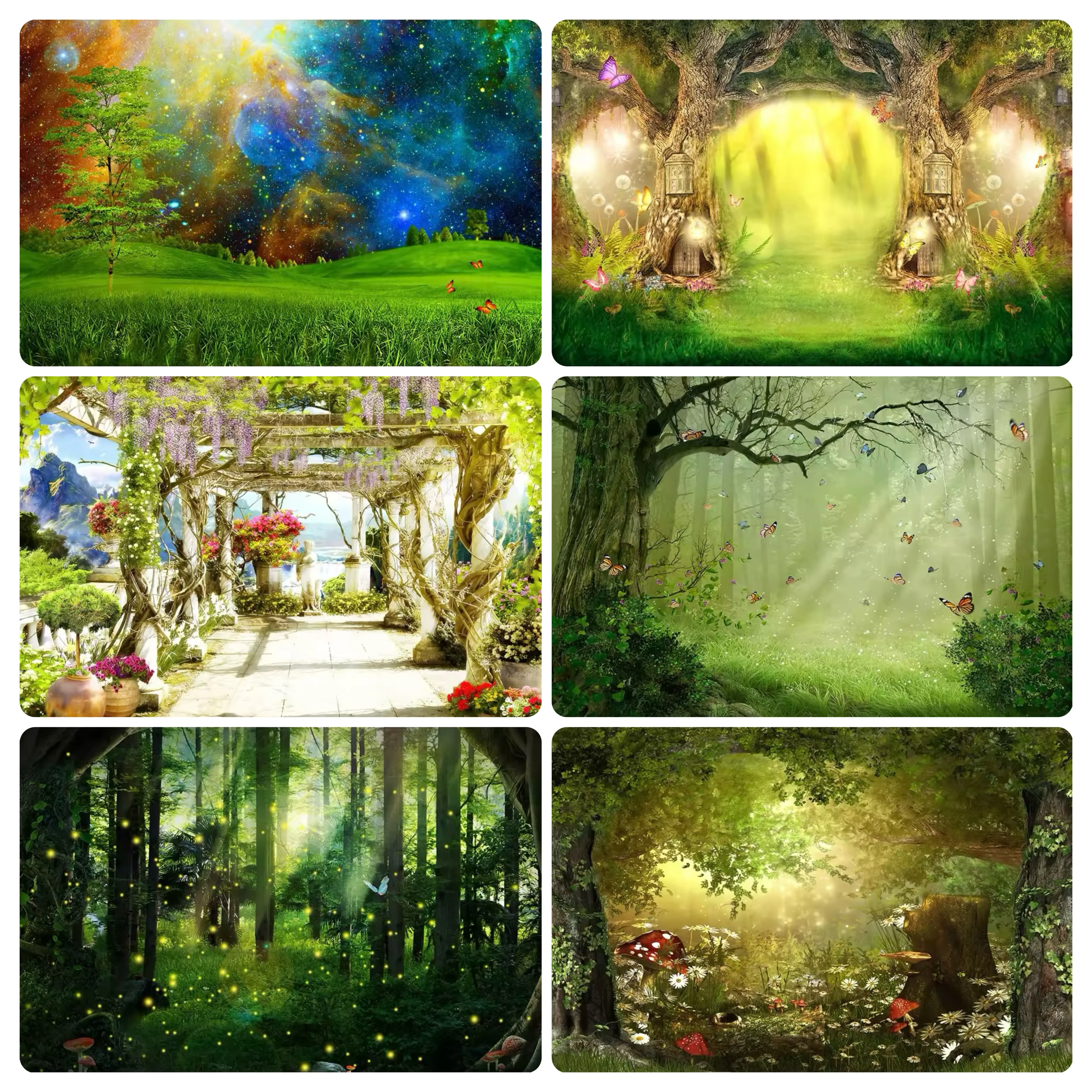 

Dreamy Forest Fairy Tale Castle Wonderland Jungle Vinyl Background Baby Birthday Wedding Photography Backdrop Photo Studio Prop