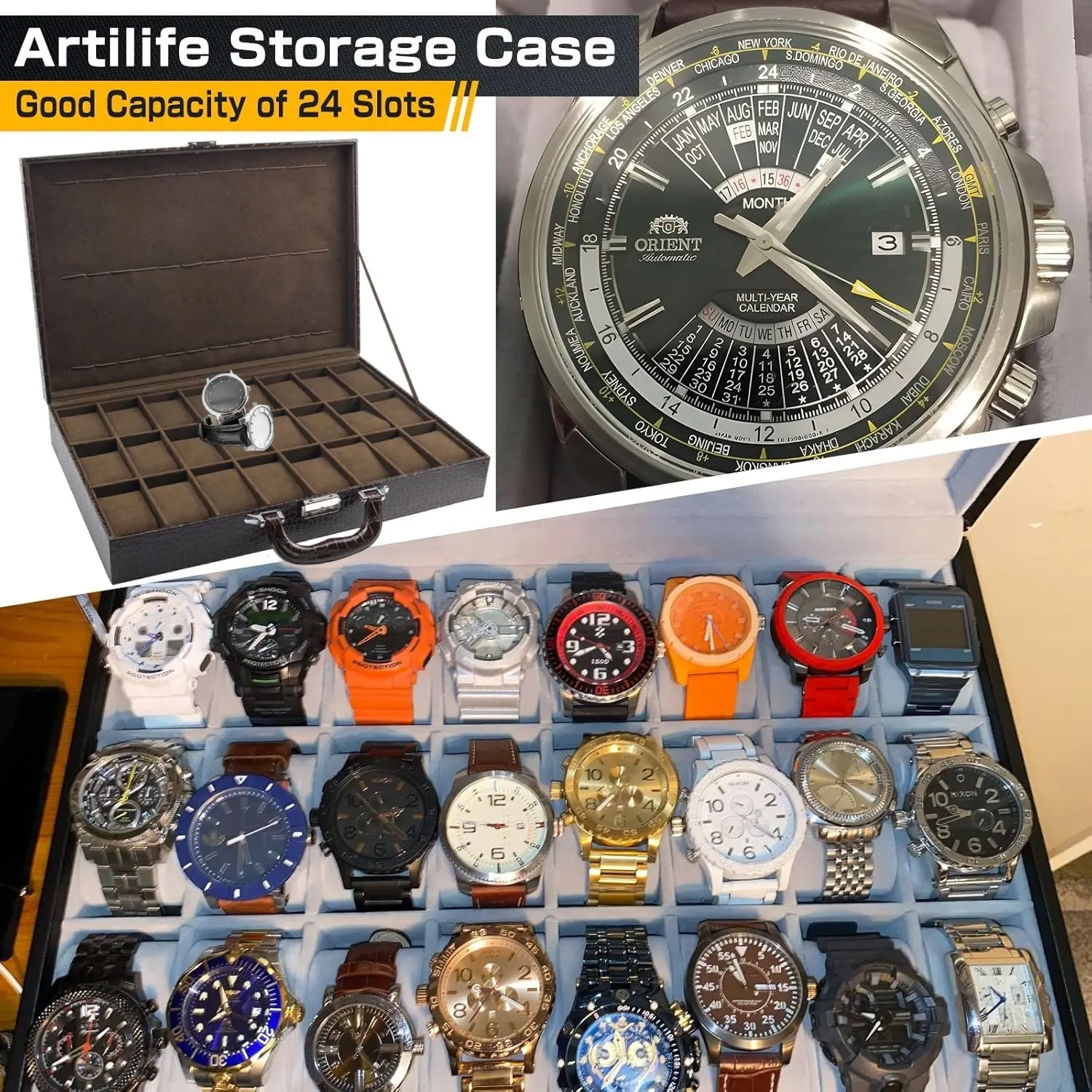 24 Grids Slots Jewelry Watch Case Jewellery Display Storage Box Rectangle Watch Holder Watch Box watch Display Case Suede Inside