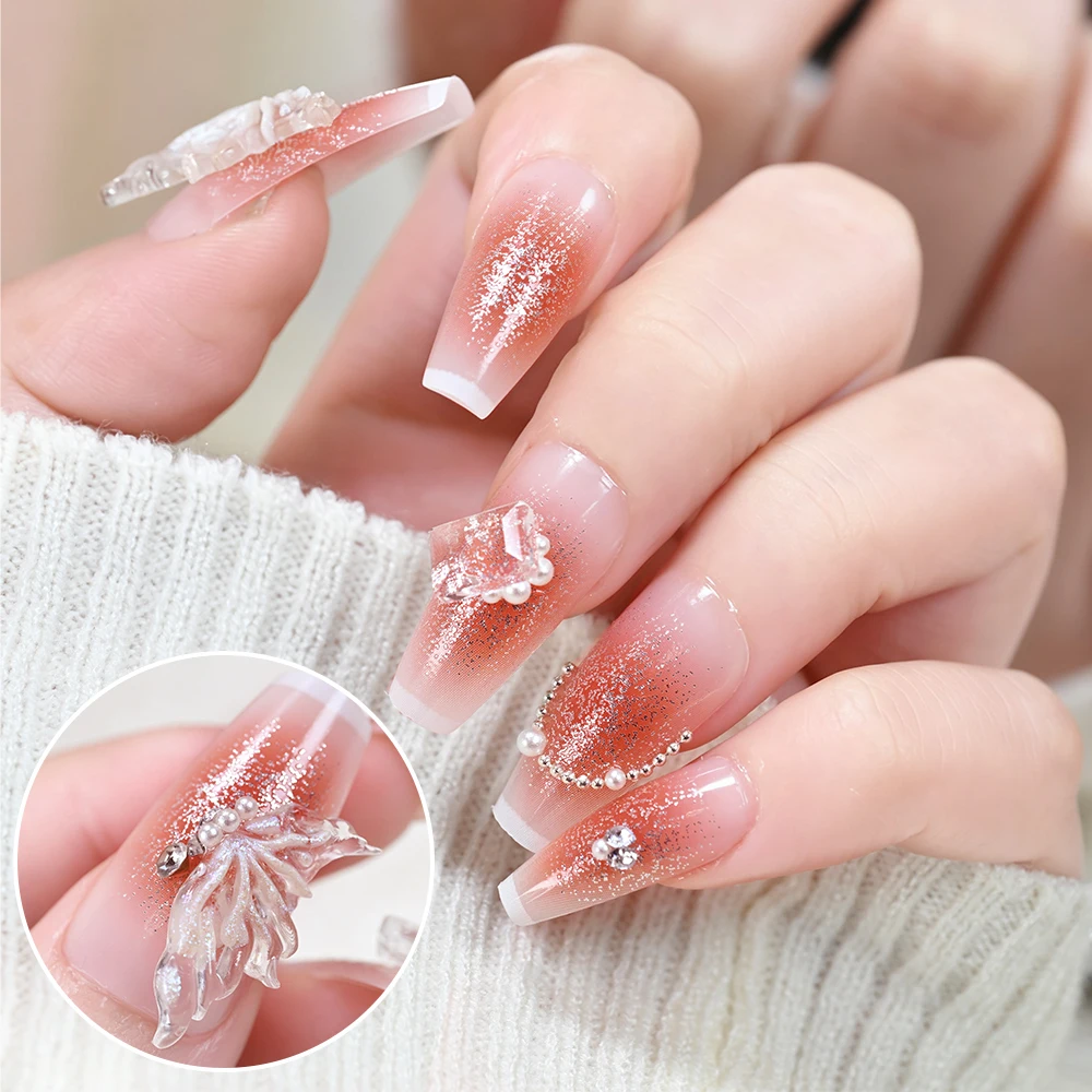 24 Stück mittelgroße, quadratische, handgefertigte Nägel zum Aufdrücken, vollständige Abdeckung, Schmetterlings-Strass-Kunstnägel, künstliche tragbare Maniküre-Nagelspitzen