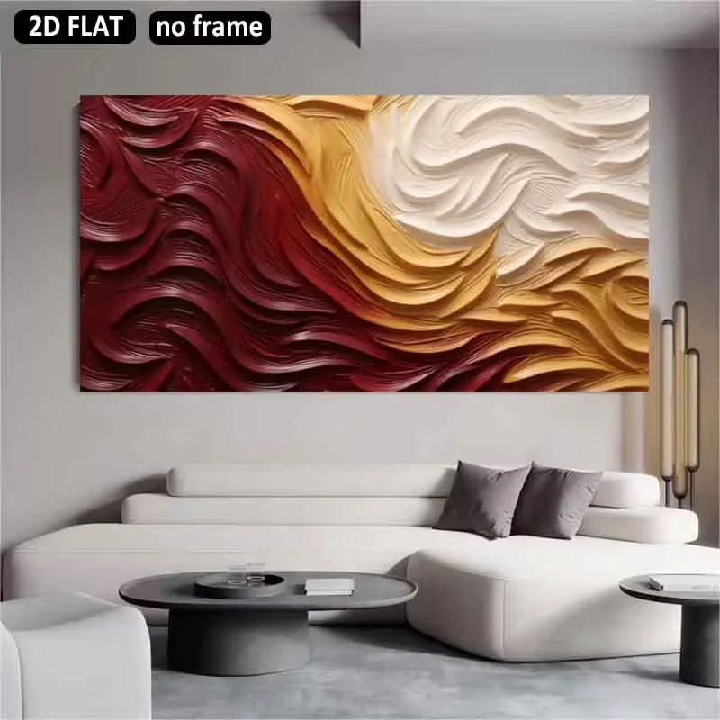 2D Flat, 2D Flat 1pc 31.49X62.99inch 80X160cm UnFramed Large Canvas Printing Wavy Layers of Colorful Paint Home Decor Canvas Art