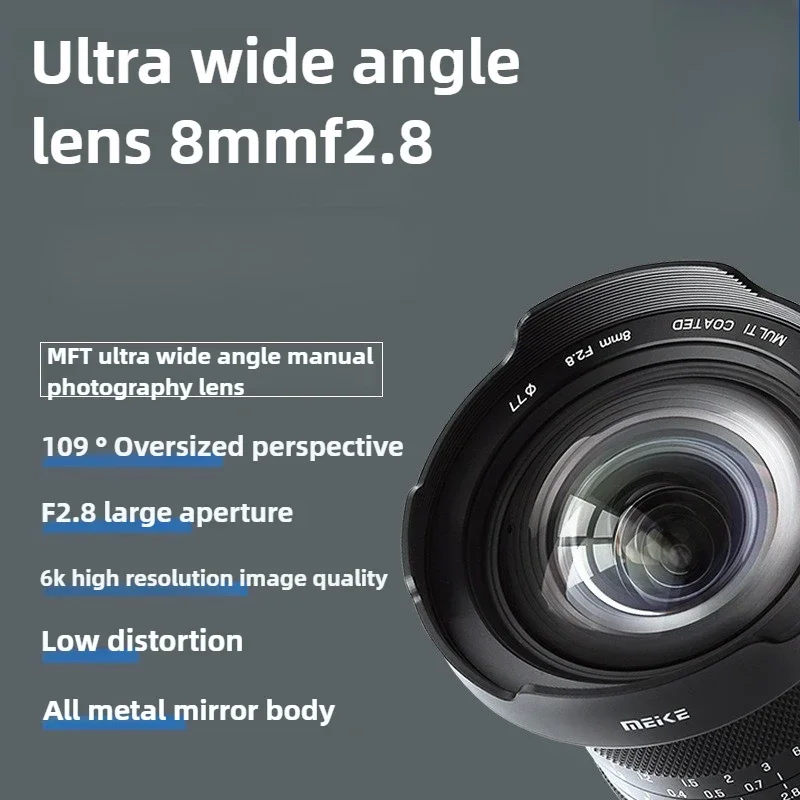 Meike MK-0828CFMF-MFT 8 مللي متر f2.8 عدسة تصوير يدوية بزاوية واسعة للغاية M4/3 إطار كاميرا بدون مرآة قياسية برايم