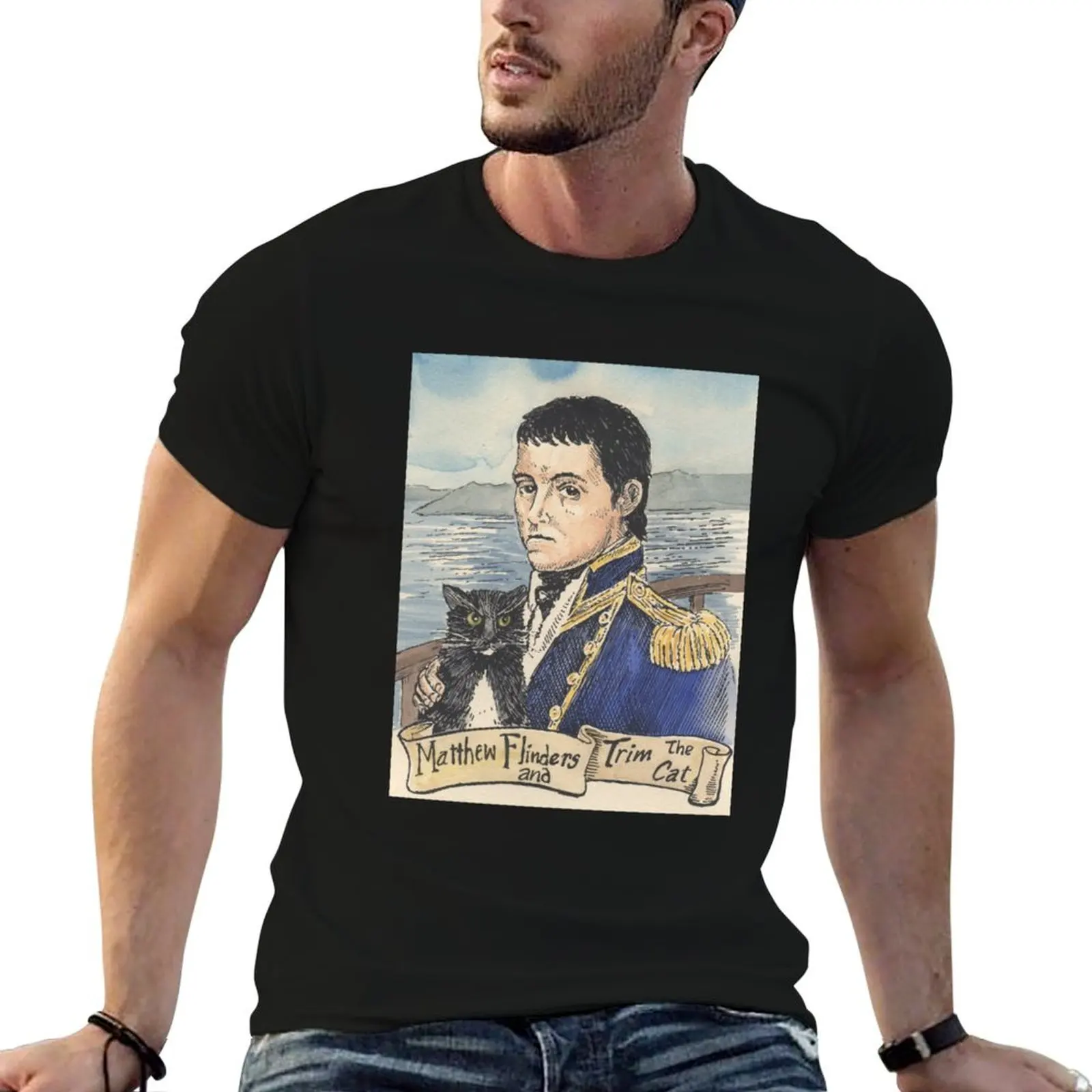 Matthew Flinders and Trim the cat T-Shirt korean fashion animal prinfor boys blacks mens graphic t-shirts pack