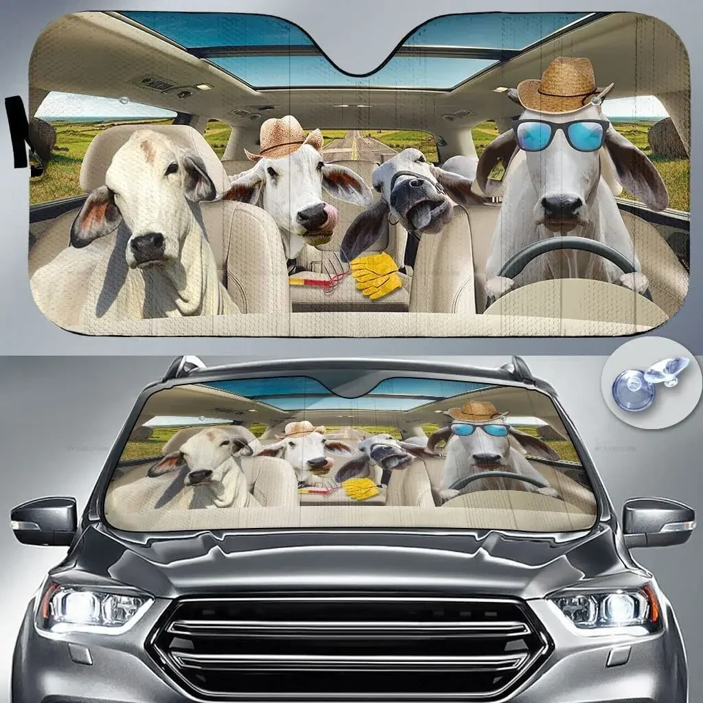 Brahman CattleFamily Driving On Summer Dog Lover Car parasole parabrezza finestra, regalo per Farm Car parabrezza Auto visiera