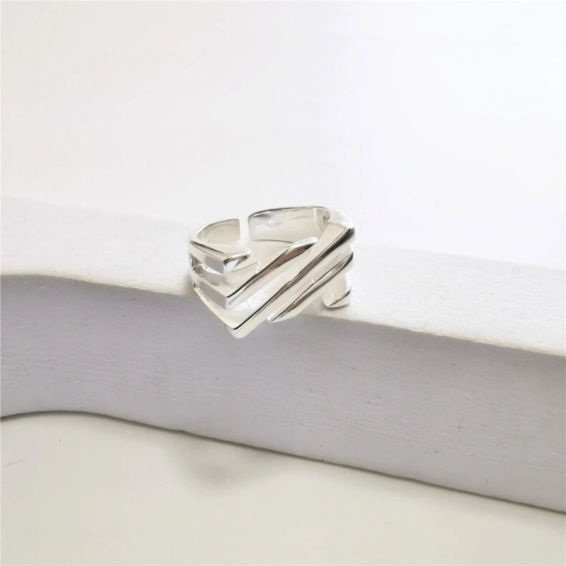 Square Imprinted Strips Rings Adornment Irregular Geometric Opening Finger Rings Comfortable Fit Rings Embellishment